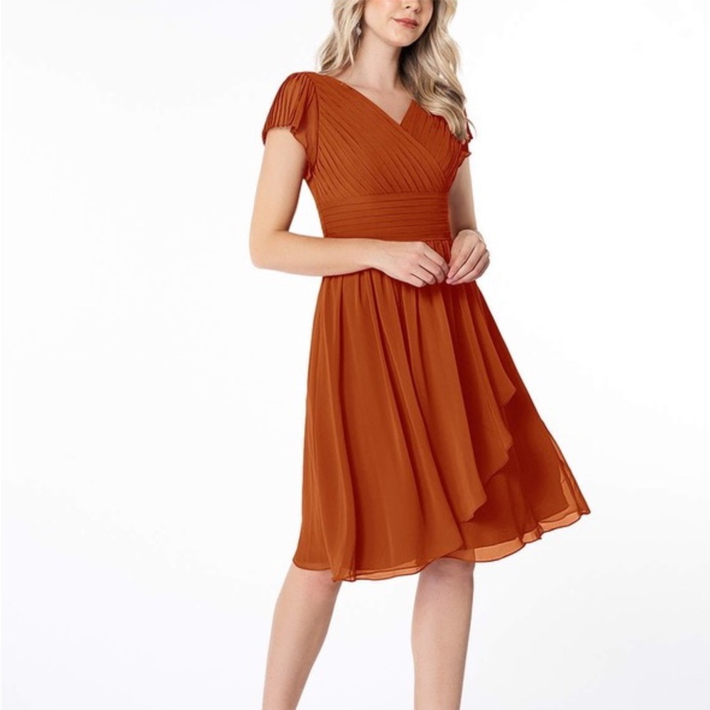 Azazie Rust Orange Midi Dress